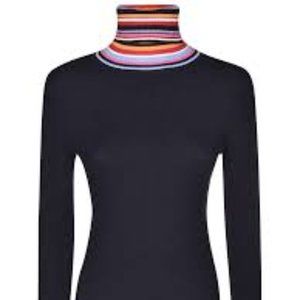 TORY BURCH Striped Turtleneck Sweater In Tory Navy